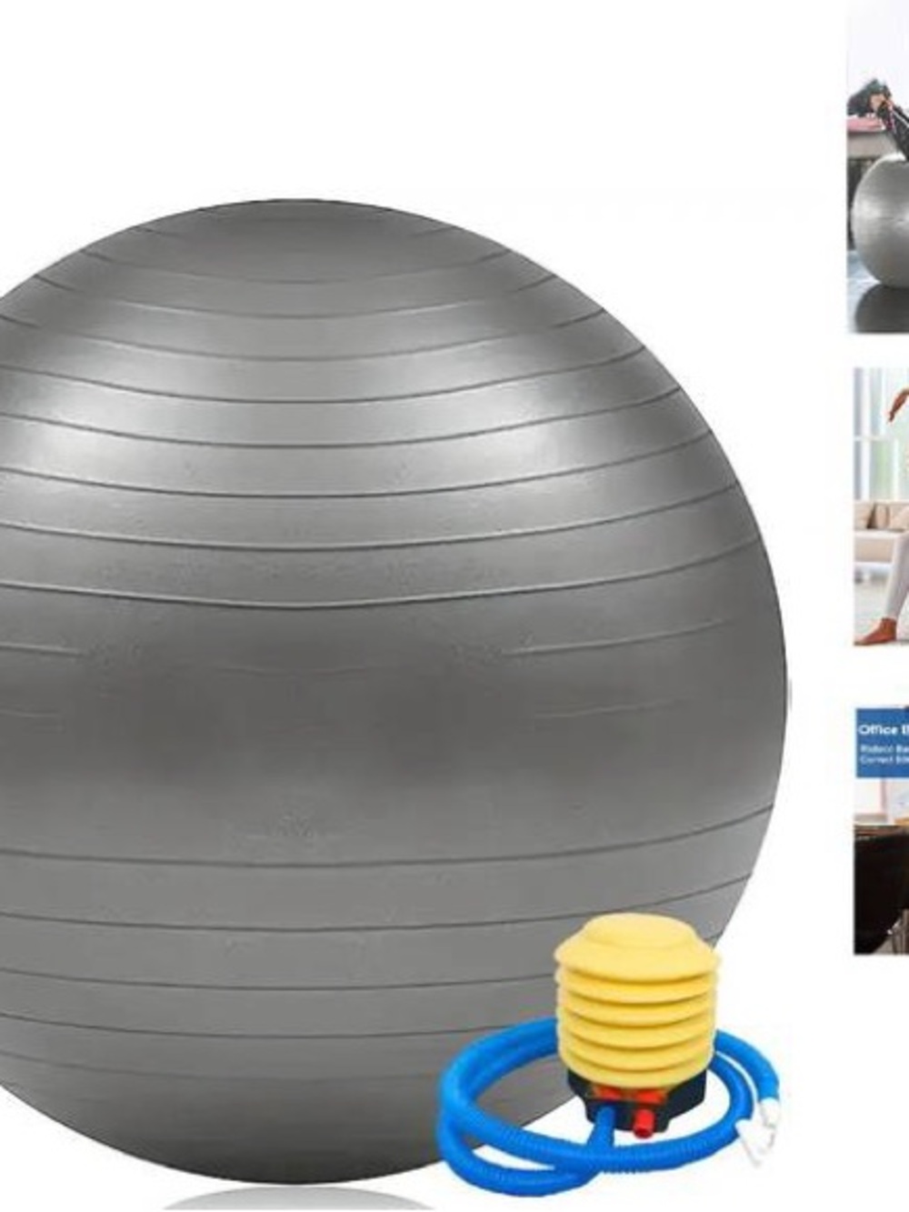 Gray Exercise Stability Ball with Yellow Foot Pump